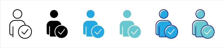user check mark icon set. verified person, approved profile, reliable selection thin line and color style icon symbol sign for your app and web vector