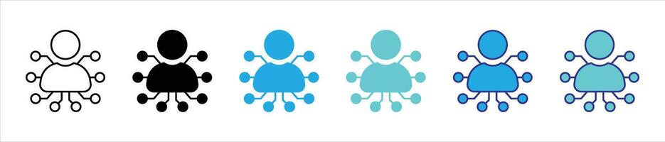 connected human circuit icon set. containing people and artificial intelligence in a digitally integrated world thin line and color style icon symbol sign for your app and web vector