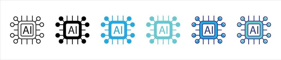 AI chip icon set. containing artificial intelligence microchip, future technology thin line and color style icon symbol sign for your app and web vector