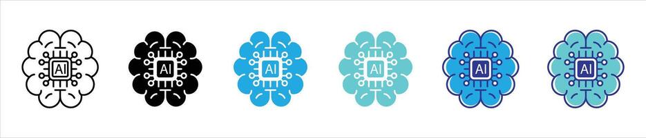 artificial intelligence icon set. containing brainchip, brain, processor, computing thin line and color style icon symbol sign for your app and web vector