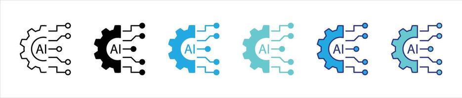 artificial intelligence icon set. containing AI gear and circuit, revolutionizing digital intelligence and connectivity through innovative thin line and color style symbol sign for your app web vector