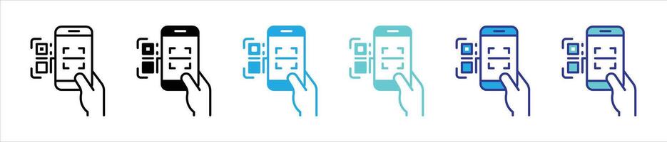 scanning code icon set. contain payment, mobile payment, purchase, QR code, mobile phone payment QR code, barcode, scanning thin line and color style icon for you app and web vector