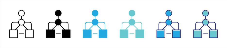 binary balance icon set. containing decision logic and data flow in artificial intelligence architecture, thin line and color style icon symbol sign for your app and web vector