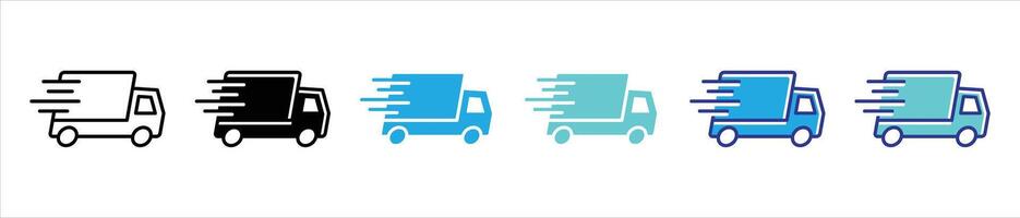 truck express delivery icon set. contain delivery truck, fast shipping delivery truck thin line and color style icon for your app and web vector