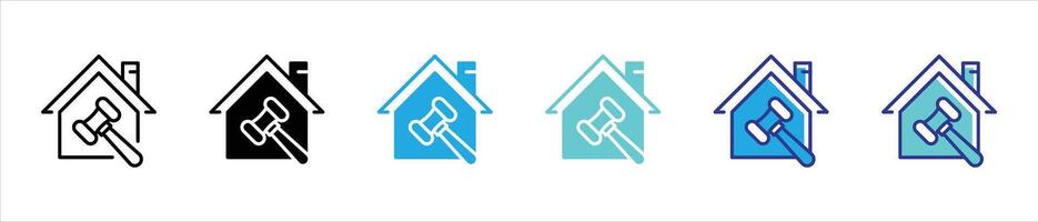 gavel icon set. judge gavel, auction hammer, auction courthouse hammer thin line and color style icon for your app and web vector