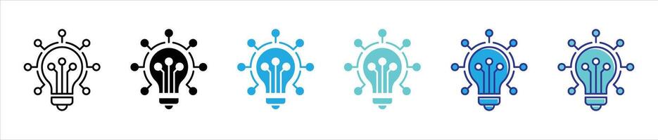 innovative lightbulb circuit icon set. containing bright idea and advanced technology for the future of artificial intelligence, thin line and color style icon symbol sign for your app and web vector