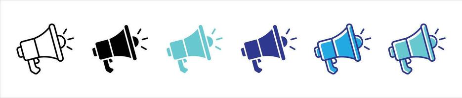 megaphone icon set. loudspeaker, announcement, promotion thin line and different color style icon for your app and web vector