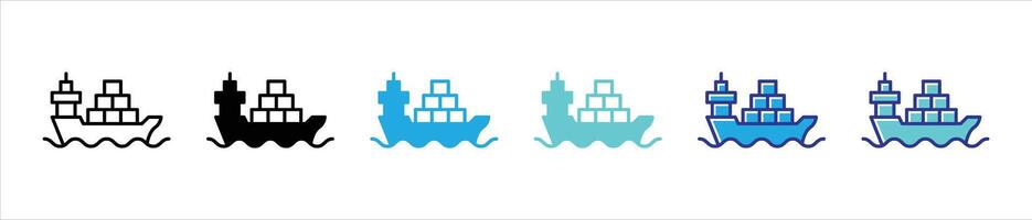 ship icon set. contain cargo ship, logistic, transportation, sipping delivery thin line and color style icon vector