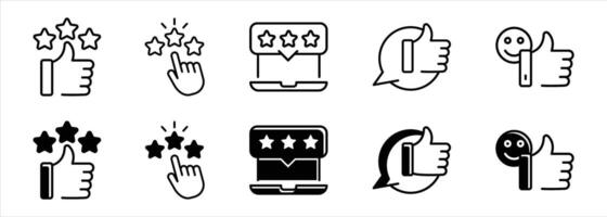 set of customer review and feedback icon. containing rating, thumbs up, experience, comment, response, satisfaction thin line and flat icon for your app and web vector