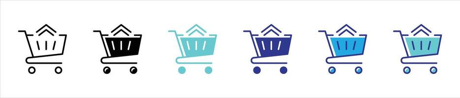 shopping cart icon set. shopping trolley, cart checkout symbol outline stroke with different color style icon for your app and website vector