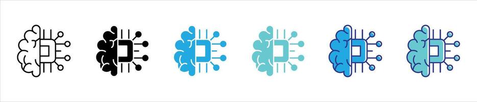 artificial intelligence icon set. containing brain tech fusion, capturing the intersection of human intelligence and machine computing, icon thin line and color style symbol sign for your app and web vector