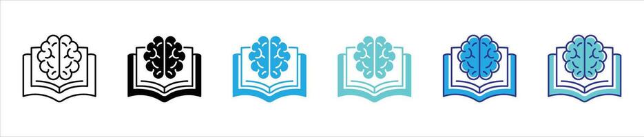 enlightenment blending brain and book icon set. contain mind meets knowledge, education brain book, innovation thin line and color style icon symbol sign for your app and web vector