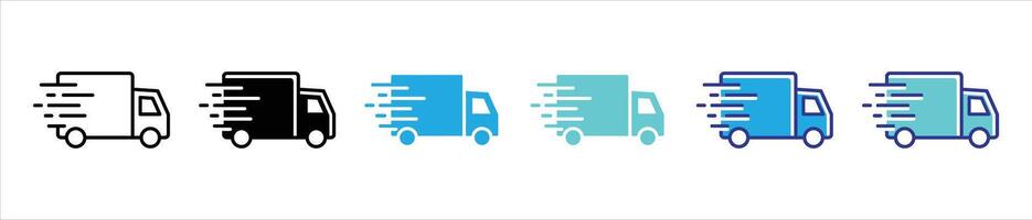 delivery truck icon set. contain truck express delivery, fast shipping delivery truck thin line and color style icon vector