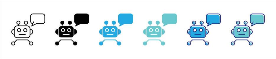 chatbot icon set. contain the talking machine that defines the future of human AI conversation, smart talk, automated customer support thin line and color style icon symbol sign vector