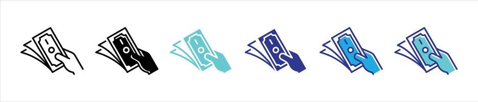 payment icon set. hand holding money, payment with money icon with different color style for your app and web vector