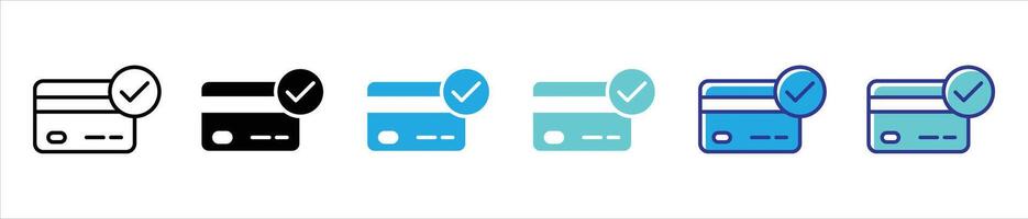 approved credit card icon set. contain verification card, credit card with checkmark thin line and color style icon for your app and web vector