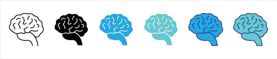 brain icon set. contain human cognition, mental power, creativity, memory, and the future intelligence icon, thin line and color style symbol sign for your app web vector