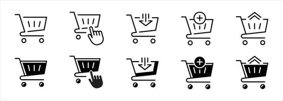 set of shopping cart icon. containing trolley, add to cart, purchase, checkout with arrow thin line and flat icon for your app and web vector