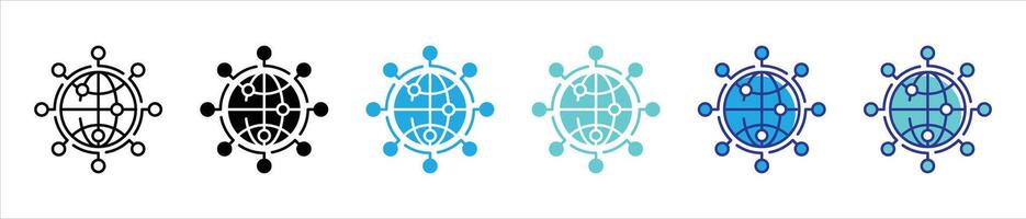 global network circuit icon set. containing worldwide connectivity and the integration of artificial intelligence thin line and color style icon symbol sign for your app and web vector