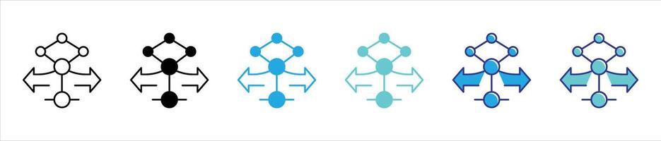 pathway of intelligence icon set. containing decision making and directional flow in dynamic AI system, icon thin line and color style symbol sign vector