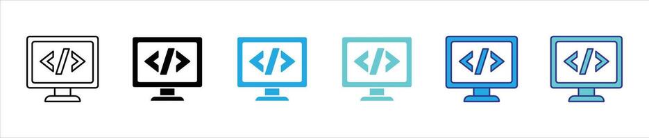 screen programming icon set. contain representation of modern coding and development on digital platform icon, thin line and color style symbol sign for your app and web vector
