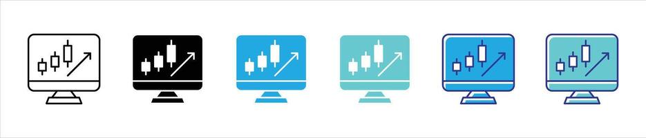 elevating market insight icon set. candlestick chart for financial analytics, stock trading, data trend thin line and color style icon vector