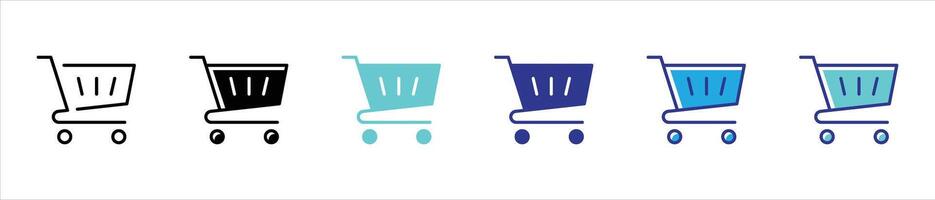 shopping cart icon set. shopping trolley, shopping symbol outline stroke with different color style icon for your app and website vector