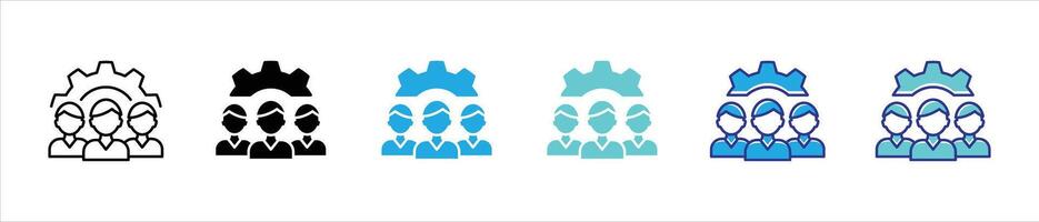 teamwork icon set. contain bridging people, process, collaboration thin line and color style icon vector