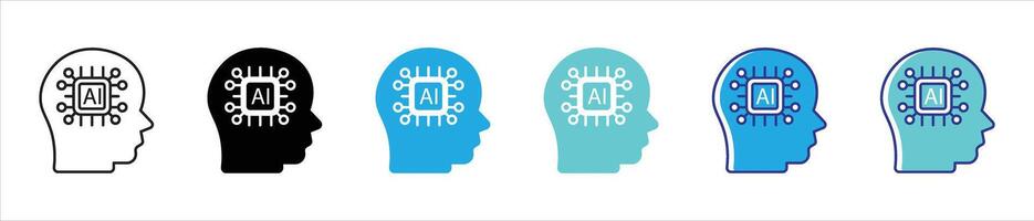 artificial intelligence icon set. containing AI powered mind, artificial intelligence and human machine synergy, icon thin line and color style symbol sign for your app and web vector