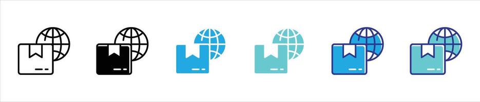 package icon set. contain international shipping, worldwide delivery thin line and color style icon for your app and web vector