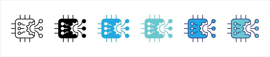 mechacore icon set. containing intelligence processing and mechanical precision in one powerful chip thin line and color style icon symbol sign for your app and web vector