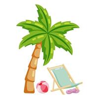 Tropical Beach Scene with Palm Tree Flat Art vector