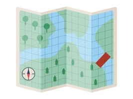 Folded Treasure Map Illustration with Compass vector