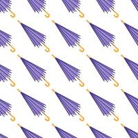 This illustration features a seamless pattern of elegant purple umbrellas. The design features a symmetrical layout, perfect for rain-themed projects, adding charm and color to any background. vector