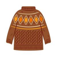 This illustration features a cozy brown knit sweater adorned with an eye-catching geometric pattern. Perfect for fashion designs, winter themes, and stylish apparel presentations. vector
