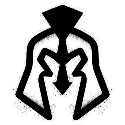 Spartan helmet graffiti with black spray paint