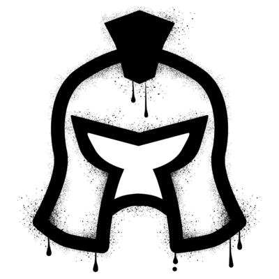 Medieval warrior helmet graffiti with black spray paint