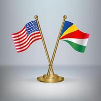 USA and Seychelles table flag relation, with gradient background vector