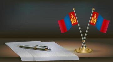 Mongolia table flag on a dark gradient color background table. Illustration vector