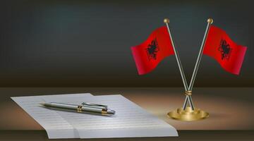 Albania table flag on a dark gradient color background table. Illustration vector