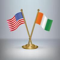 USA and Cote D'Ivoire table flag relation, with gradient background vector