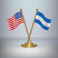 USA and Nicaragua table flag relation, with gradient background vector