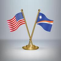 USA and Marshall Islands table flag relation, with gradient background vector