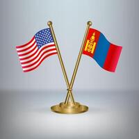 USA and Mongolia table flag relation, with gradient background vector