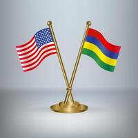 USA and Mauritius table flag relation, with gradient background vector