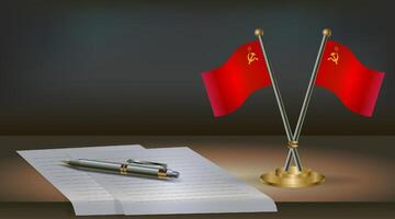 USSR table flag on a dark gradient color background table. Illustration vector
