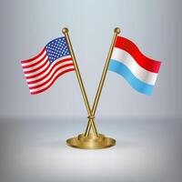 USA and Luxembourg table flag relation, with gradient background vector
