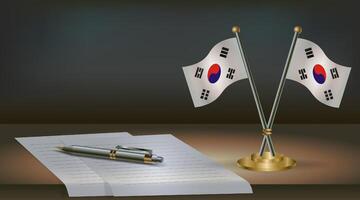 South Korea table flag on a dark gradient color background table. Illustration vector