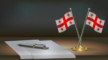 Georgia Republic table flag on a dark gradient color background table. Illustration vector