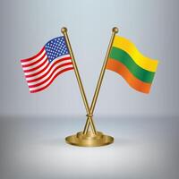 USA and Lithuanian table flag relation, with gradient background vector
